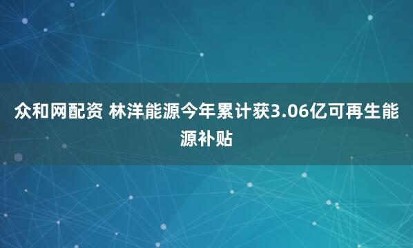 众和网配资 林洋能源今年累计获3.06亿可再生能源补贴